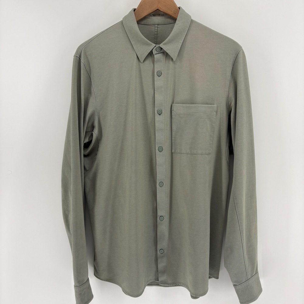 Lululemon Commission Button Down Shirt Men's Med Long Sleeve Green Performance